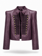 Giacca Corta Donna Effetto Pelle Stile Militare con Alamari 153 Bordeaux