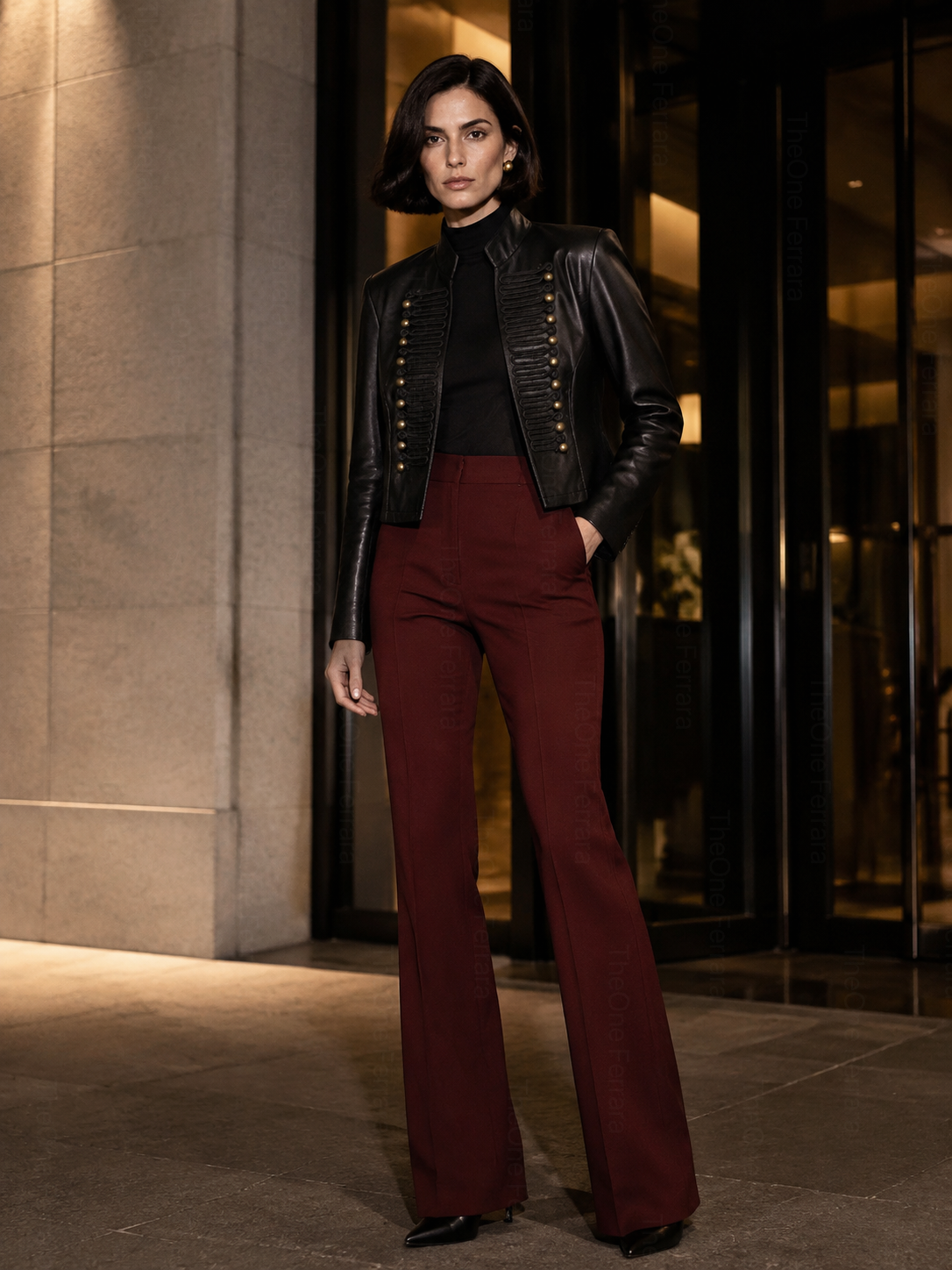 Giacca Corta Donna Effetto Pelle Stile Militare con Alamari 153
