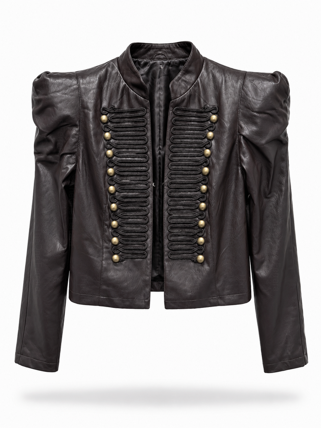 Giacca Corta Donna Effetto Pelle Stile Militare con Alamari 153 Marrone scuro