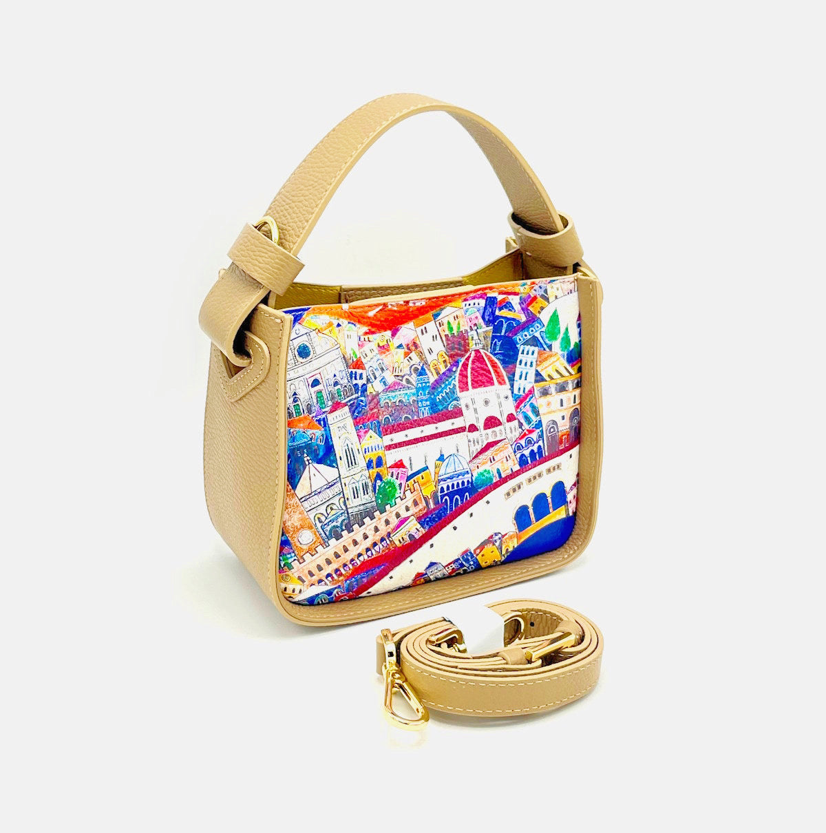 Printed genuine leather handbag, Made in Italy 7