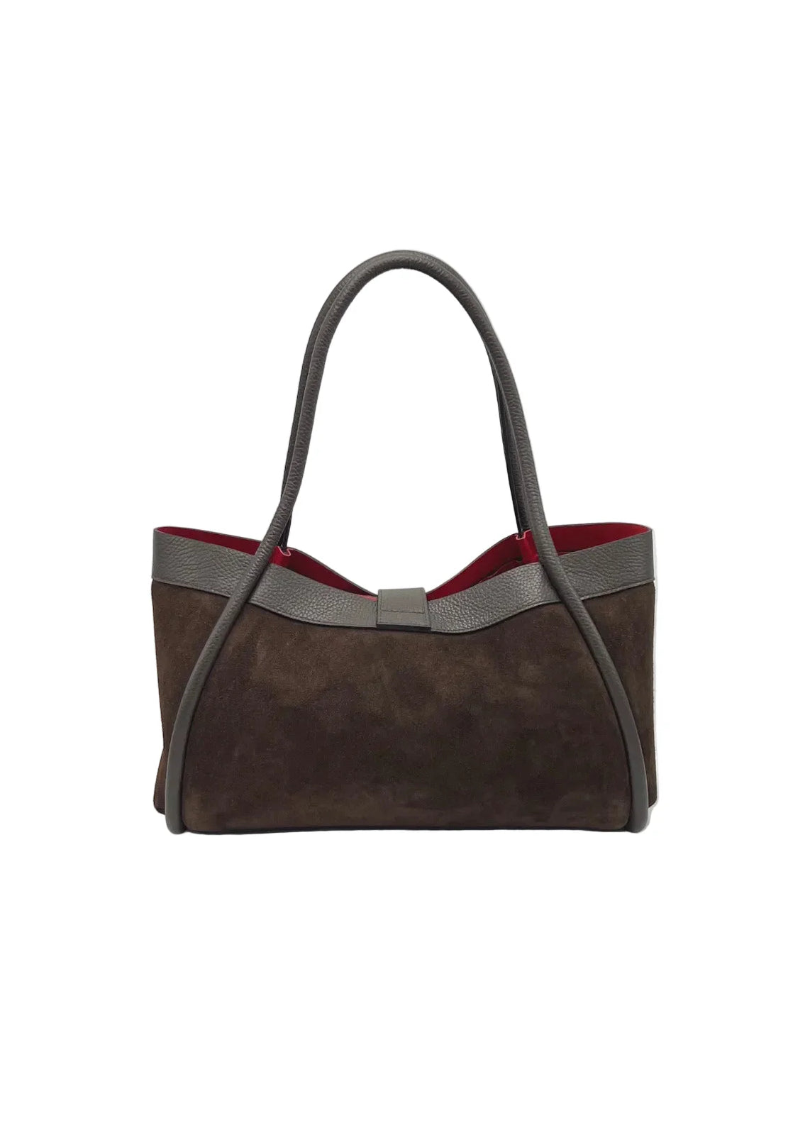 Borsa a Mano in Vera Pelle e Camoscio, Tracolla Removibile, Made in Italy – art. 112752, vista frontale