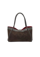 Borsa a Mano in Vera Pelle e Camoscio, Tracolla Removibile, Made in Italy – art. 112752, vista frontale