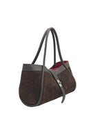 Borsa a Mano in Vera Pelle e Camoscio, Tracolla Removibile, Made in Italy – art. 112752, vista laterale in camoscio marrone.