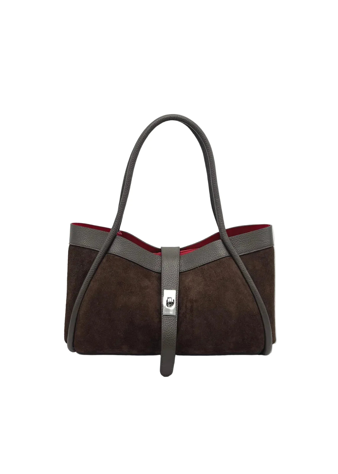 Borsa a Mano in Vera Pelle e Camoscio, Tracolla Removibile, Made in Italy – art. 112752